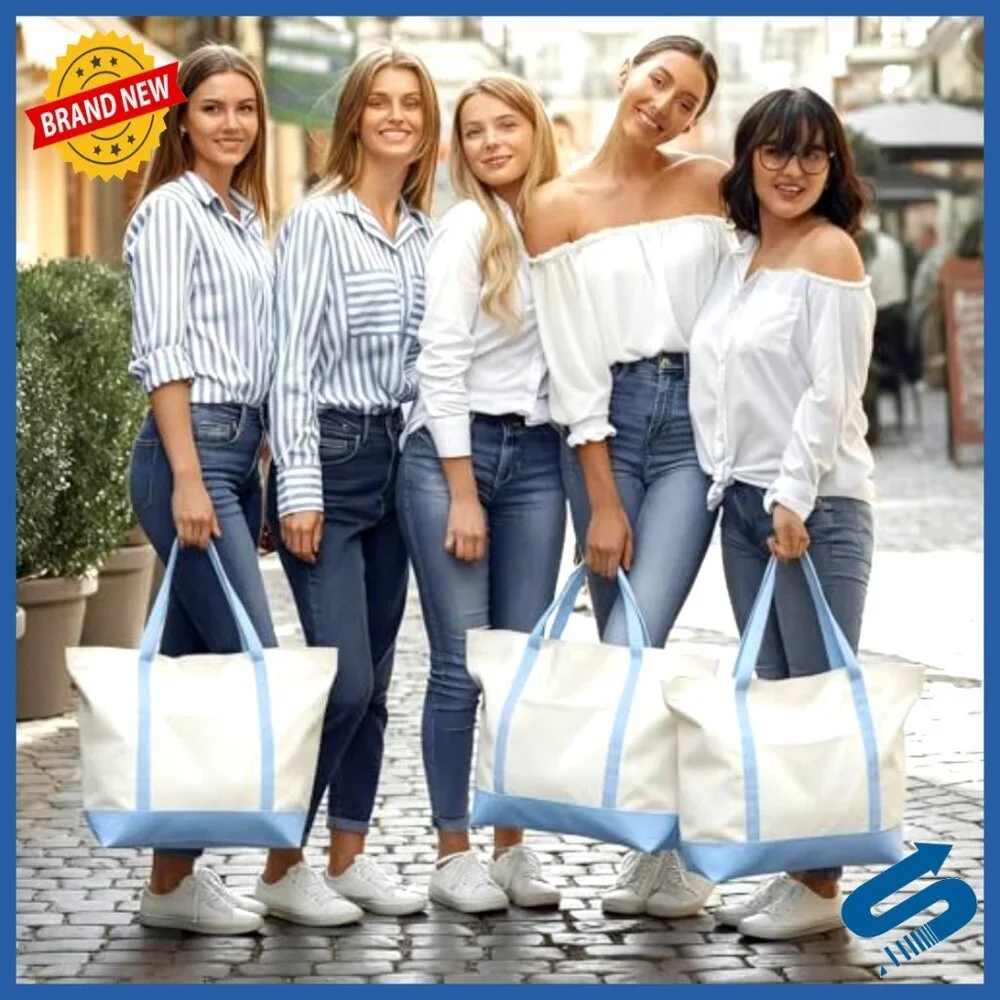 Large Canvas Tote Bags Bulk Zipper Closure Reusable Grocery Shopping Bags